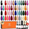 Modelones 32Pcs Nail Polish Set, 28 Colors Summer Glitter Cat Eye Jelly Pearl Chameleon Gel With Magnet, No Wipe Base Coat, Glitter & Glossy & Matte Top Coat Soak Off Nail Art Kit Gifts