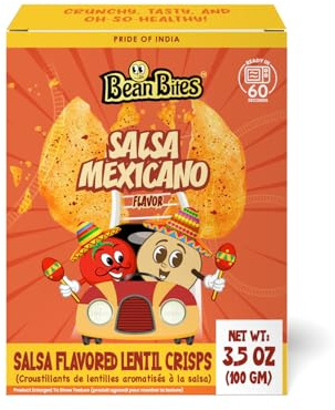 Bean Bites | Salsa Mexicano Lentil Crisp 3.53 oz (100 g) | Round Crunchy Crisps | Heat in Oven (up to 60 secs), Plant Based Protein, Vegan Crisps, Healthy Poppadom Snack By Pride of India