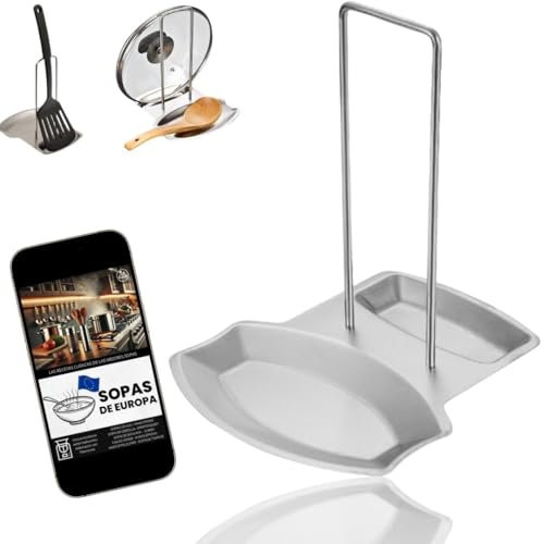 Tirimbeles Reposa Cucharas Cocina Acero Inoxidable | Soporte para Tapas de Olla, Bandejas y Cubiertos | Apoya Cucharas Práctico que Evita Derrames y Manchas en la Encimera
