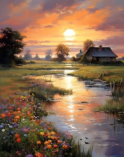 Jomzuci Malen Nach Zahlen Erwachsene Landschaft, Paint by Numbers Adult mit Pinseln Leinwand Acrylpigment DIY Handgemalt Ölgemälde Als Geschenk 40 x 50cm (Landschaft)