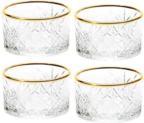 Queensway Home & Dining Elegant 225cc Glass Bowls with Gold Rim for Snack & Dessert – Ideal for Serving Ice Cream, Nuts, Fruits & Cookies – Perfect for Parties, Gatherings & Everyday Use - Set of 4/8