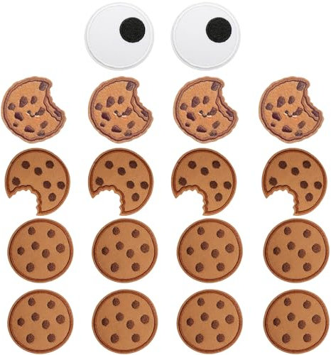 18 Stück Krümelmonster Accessoires,Hippie Patch Klett Cookies,Kekse Patches zum Aufbügeln,Niedliche Keks Aufnäher,Bügelbilder für Textilien Wackelaugen Großaugen zum Aufnähen Cookie Aufnäher