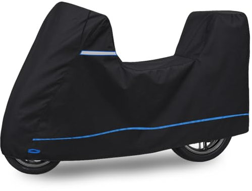 MotorradPlane für Harley mit Topcase,Motorrad Abdeckplane für Honda—Motorrad Abdeckung für BMW,mit Windschutzgurt und Reflektierenden Streifen,Für Modelle Suzuki,Kawasaki,Ducati,Triumph, 240×100×145cm