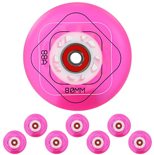 JCCHT 64 mm, 68 mm, 70 mm, 72 mm, 76 mm, 80 mm Inline-Skate-Räder, 8er-Pack Rollschuhe, Ersatzräder mit Lagern, Härte 88A,Rosa,68mm