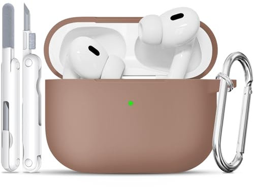 TNSNK für AirPods Pro 2nd/1st Hülle (2023/2022/2019), Silikon Stoßfeste Schutzhülle mit Clean Kit & Keychain, Support Wireless Charging - Light Brown