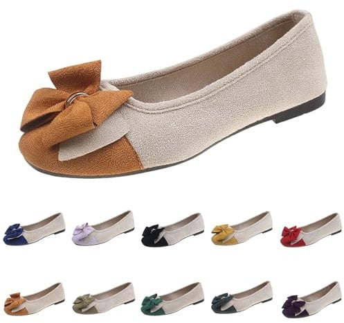 Ballerina Women's Elegant Soft Faux Suede Flat Lace Pumps Slip On Dress Shoes Round Toe Closed Ballet Flats Bow Moccasin Classic Summer Shoes Boat Shoes for Women, brown, 41 EU