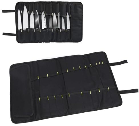 Knife Roll,20 Slots Portable Travel Chef Knife Case Carrier Storage Bag 22.4x14.0in Cutlery Holders Protectors Roll Storage Bag for Home Kitchen Travel Camping (Red)