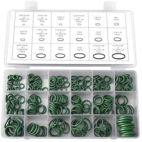 Nitril O-Ring Sortiment 270 Stück in 18 Größen, O Ringe Sortiment (Grün) | O-Ring-Dichtung, Dichtungsringe Set Dichtungssortiment für Klimaanlage Auto Fahrzeug Reparatur