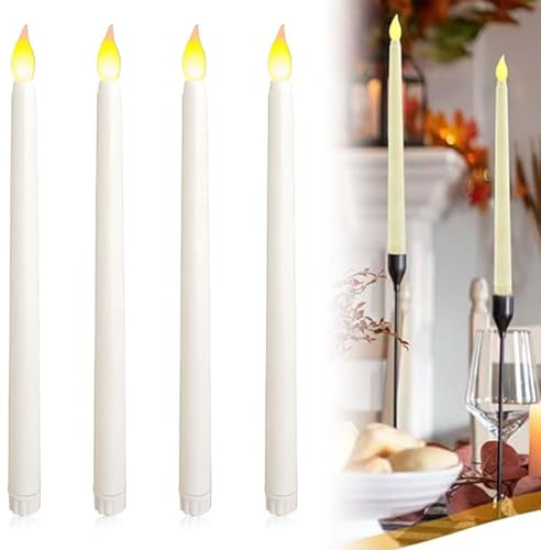 Candeline Led,4 Pezzi Candela Led Lunghe bianche sottili,Con Fiamma Tremolante 3D,candele finte fiamma oscillante Per Festa Matrimonio Deco Festival Decorazione Cena a Lume(Nessuna batteria inclusa)