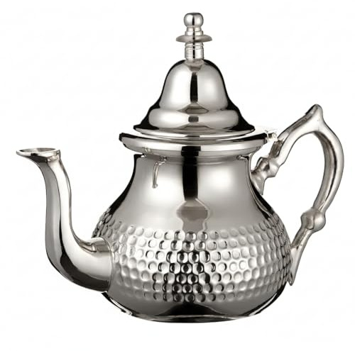 Moroccan Teapot Silver Maillechort XL 1L Up to 8 Glasses Hand Hammered | Authentic hammered teapot, integrated 7-hole filter, free teapot handle mitt.