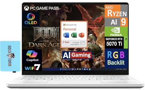 ASUS ROG Zephyrus AI Gaming Laptop 14.0 120Hz OLED 2.8K Display (AMD Ryzen AI 9 HX 370, GeForce RTX 5070 Ti 12GB, 32GB LPDDR5X, Win 11 Pro) with MS 365 Personal, DKZ USB Port Expander