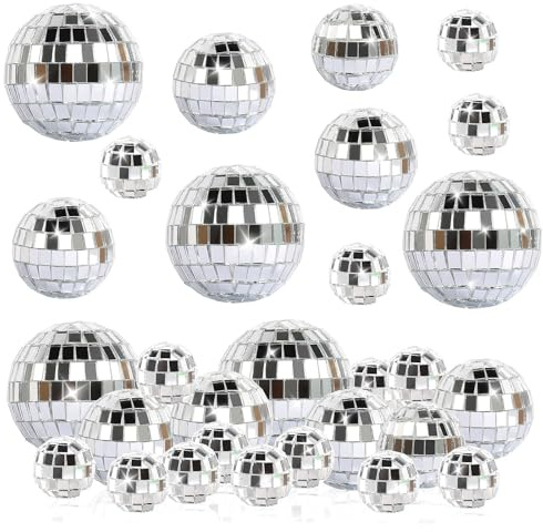 prota Disco Spiegel Ball, 32 Stück Silber Discokugel Deko Discokugeln Set, Discokugel Klein Spiegelkugel Discokugeln Set Discokugel Ball Deko Discokugel für Kuchendekoration Party Bar(2/3/4/5cm)