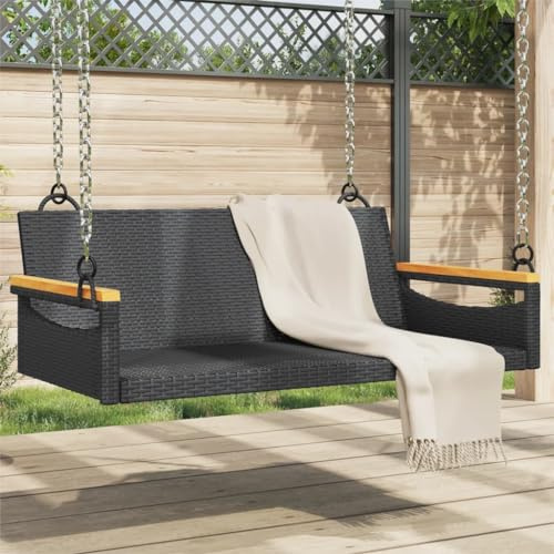 Bucmath Hängebank Schwarz 109x62x40 cm, Poly Rattan Schaukelbank, UV-beständig, Gartenmöbel Outdoor, wetterfest für Terrasse und Veranda
