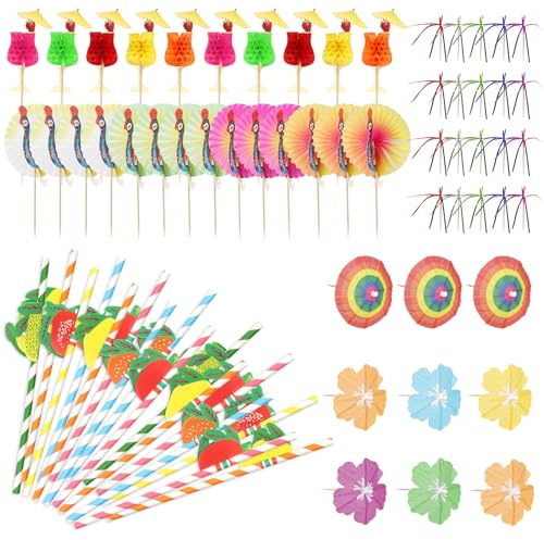 120 Stück Cocktail Deko, Feuerwerk Sticks, Rührer Sticks, Papier Strohhalme | Cocktail Zubehör Party Dekorationen für Sommer Hochzeitsfeier Bar Getränke Kuchen