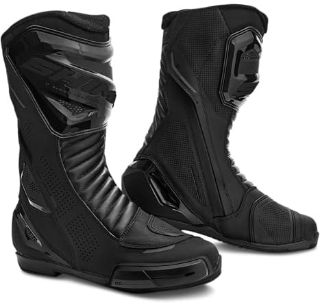 SHIMA RX-3 Motorrad Schuhe Herren Leder Belüftet Motorradstiefel Protektoren Sport Stiefel Sommer Rutschfeste Sohle Knöchelstütze Seitlicher Bikerboots (Männer, Schwarz, 43)