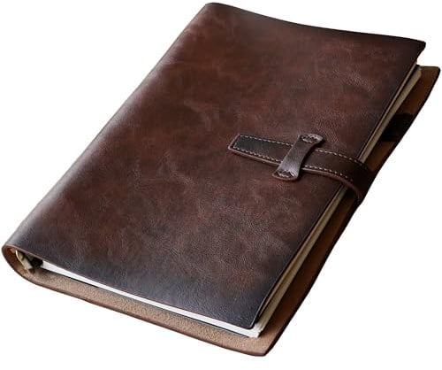 Adeerus Nachfüllbares A5-Leder-Notizbuch, wiederverwendbares Leder-Planer, Vintage-Organizer mit 6-Ring-Metallbinder, 160 Seiten, Terminplaner und Tasche, für Schüler, Geschäft, Arbeit, Studium