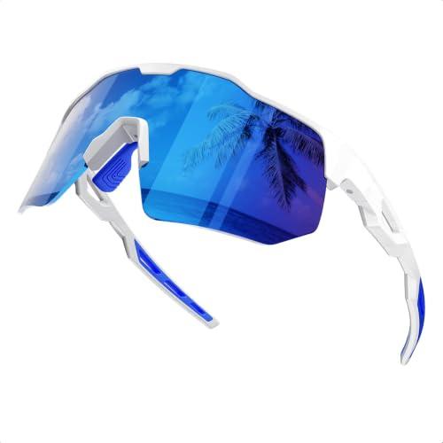 HAAYOT Schnelle Brille, Sportbrille, Fahrradbrille für Herren und Damen – 24g leichter TR-90-Rahmen, polarisiert und UV400, ideal für Rennrad, Laufen, Glänzend Weiß-Dunkelblau