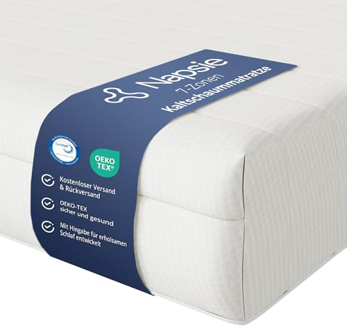 NAPSIE 7-Zonen Matratze 140x200 cm | H3 Mittelfest | Ergonomische Kaltschaummatratze | Hypoallergen & Antibakteriell | Bezug abnehmbar & waschbar | Oeko-TEX® (16cm, 140 x 200 cm)
