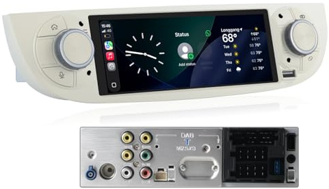 Radio de Coche Linux para Fiat 500 2007-2015 con CarPlay inalámbrico y Android Auto, Arranque en 2 Segundos, Controles físicos, Sonido de Calidad OEM, Puerto ISO Plug & Play, Blanco