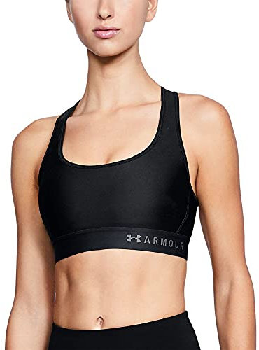 Under Armour Damen Mid Crossback Sport BH, atmungsaktives Bustier, komfortable Funktionsunterwäsche mit Kreuzträgern und Passform Kompression, S, Schwarz (Black )