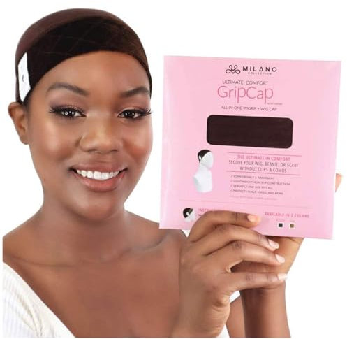 MILANO COLLECTION Perückengriffkappe für Damen, Strumpf-Kuppelkappe mit integriertem elastischem Klett-Stirnband, rutschfestes Perückengriff-Zubehör, um die Perücke an Ort und Stelle zu halten,