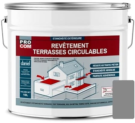 Peinture, résine d'étanchéité imperméabilisation terrasse circulable, balcon, sols extérieurs, béton, plusieurs coloris PROCOM 10 litres