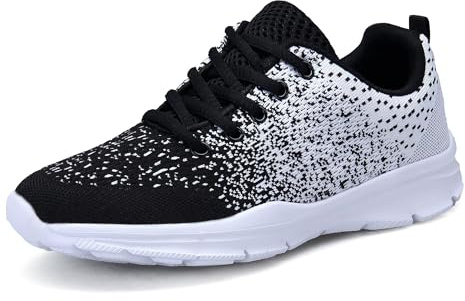 KOUDYEN Laufschuhe Atmungsaktiv Turnschuhe Schnürer Sportschuhe Leichte Gym Fitness Sneaker für Herren Damen(Schwarz Weiss,36)