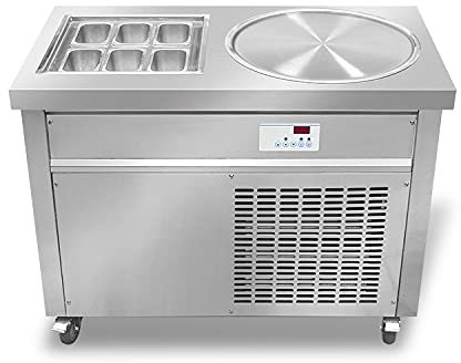 Kolice Sartén redonda individual + 6 cubos de preenfriamiento descongelación automática Máquina de helado de rollo instantáneo Máquina de helado de freír instantáneo con protector de estornudo