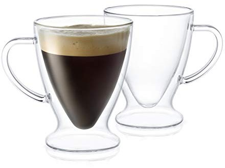 JoyJolt Declan Irish Double Wall Insulated Glass Espresso Mugs (Set of 2) -5-Ounces.