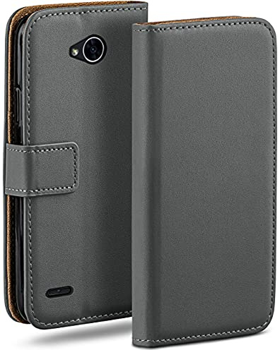 moex Book Case für LG X Power 2 Handyhülle mit Kartenfach, Hülle klappbar 360 Grad Schutzhülle, Klapphülle Flip Case Cover, PU Leder Handytasche Lederhülle, Dunkelgrau