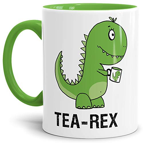 Dino-Tasse Tea-Rex Geschenk-Artikel/Liebes-Tasse/Witzig/Paar/Liebe/Kaffeetasse/Teetasse/Dino-Saurier/Innen & Henkel Hellgrün