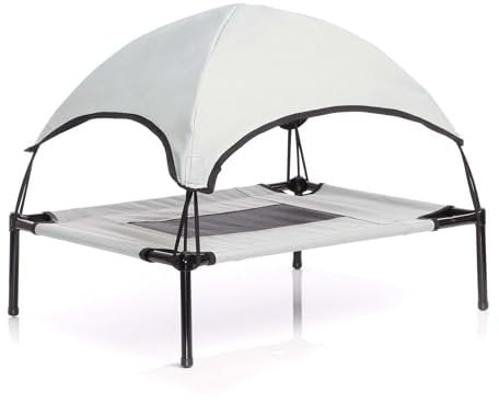 Wiltec Hundebett mit Dach Grau 122 x 91 x 16 cm Größe XL bis 50 kg Outdoor Katzenliege Haustier Schlafplatz Sonnendach