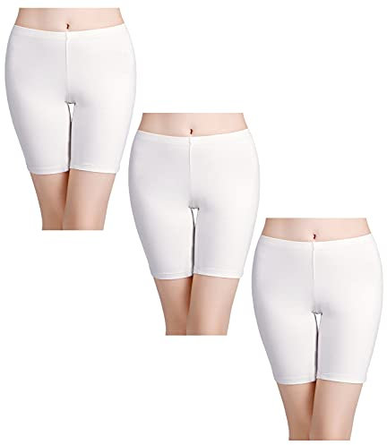 wirarpa Ladies Safety Boxer Shorts Cotton Anti Chafing Long Leg Knickers Underwear Women's Boy Shorts Leggings for Under Dresses 3 Pack Bloomers White X-Large 18