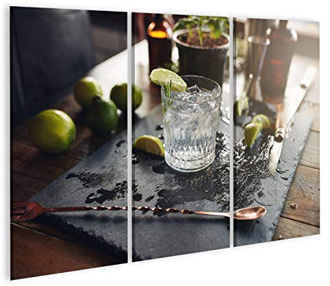 islandburner Bild auf Leinwand Glas Frischer Gin Tonic Nahaufnahme Zitronenscheiben Löffel Theke Bilder Wandbilder Poster