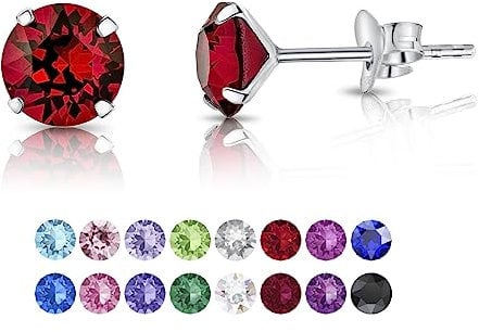 DTPSilver - Damen Ohrringe 925 Sterling Silber und mit Kristallen von Swarovski® Elements 6 mm Runde Ohrstecker - Farbe : Rubin