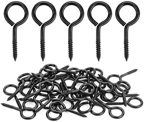 Powlankou 40 Pieces 2 inch Screw Eyes, Black Zinc Plated Steel Screw Eyes, Self Tapping Screw Hooks, Metal Eye Hooks, Eyelet Screws