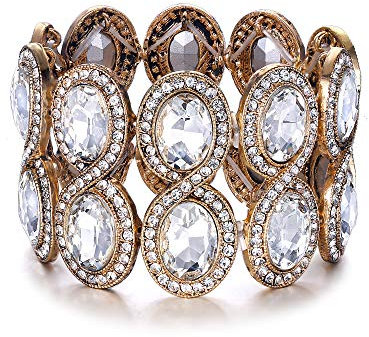 EVER FAITH Damen Armband Strass Kristall Art Deco Hochzeit Braut Elastisch Stretch Armreif Klar Gold-Ton