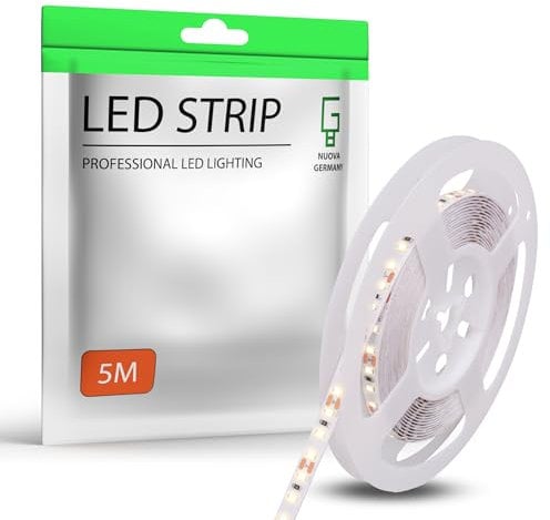 NUOVA GERMANY 5 Metri Striscia LED Bianco Naturale 4000K SMD2835 120LED/m, 24V Dimmerabile Alta Luminosità, 14W/M, 70W, 6500Lumen Totali, Luce Nastro Luminoso, IP20 (5M Naturale 4000K)