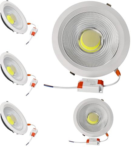 Jandei – Downlight LED COB 30W Empotrar, Foco Marco Redondo Blanco, 212x52mm (Hueco de Corte 185mm), 2250 Lumen, IP44. Ideal para Salón, Cocina, Baño, 5 piezas (Luz Fría 6000k)