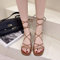 ZYONG Sandalias Vintage de Marca de Moda, Zapatos Planos de Verano para Mujer, Sandalias de Gladiador con Cordones y Correa en el Tobillo con Punta Abierta