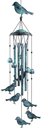 Monsiter QE Vogel-Windspiel für den Außenbereich, Windspiel mit 4 großen Aluminiumrohren und S-Haken – Windspiele, Außenbereich, hängende Dekoration für Garten, Terrasse, Hinterhof oder Veranda