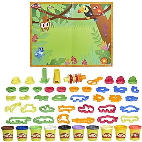Play-Doh - Set de Aventura de Animales - 45 Herramientas, 10 Botes y tapete