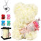 POHOMEGK Orso rosa Orsacchiotto rosa, orsetto di peluche a con fiori, ideale come regalo per San Valentino, Festa della Mamma, regalo di compleanno, cerimonie nuziali (bianco)