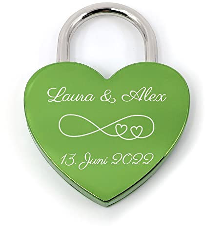 Liebesschloss Herzschloss Grün mit persönlicher Diamant-Gravur 1 Schlüssel Romantisches Geschenk für Sie/Ihn
