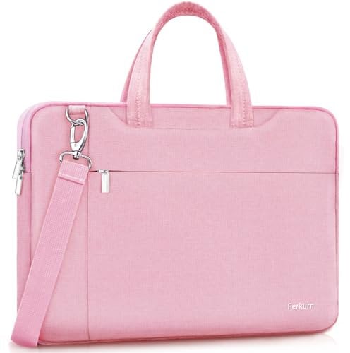 Ferkurn Laptop Bag Case for Women Men, Laptop Sleeve Computer Bag Briefcase with Shoulder Compatible with Macbook Pro/Air, HP Chromebook, XPS, ASUS, Acer, Samsung, Pink, 15 15.6 16 Inch