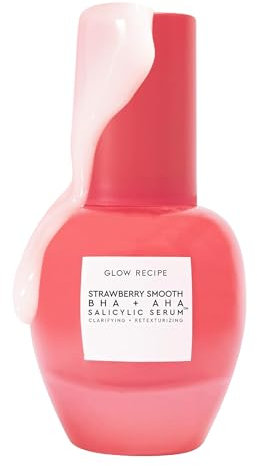 Glow Recipe Strawberry Smooth AHA BHA Salicylsäure Serum – Tägliches Hyaluronsäure-Serum mit Bernsteinsäure + Allantoin – Gesichtsklärender Porenminimizer + Azelainsäure für aufgehellten Teint (30 ml)