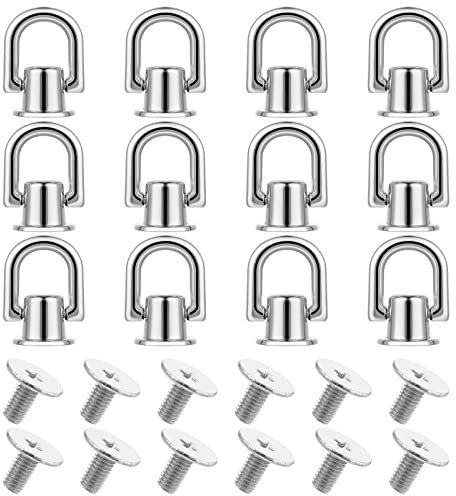 Grevosea 12 Stück D Ring Stud Screw Head O-Ring Kopf Button Nieten Silber Metallring D-ring Kopf Button Stud Nieten 360° Drehbar Nietknopf für DIY Leder Geldbörse Gurt Gürtel Handtasche