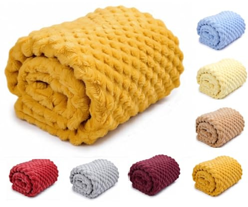 OnlyBee Baby Waffle Blanket 75 x 100 cm – Soft & Breathable Cellular Cot Blanket – Lightweight Baby Blanket for Newborns, Prams & Moses Baskets (Mustard)