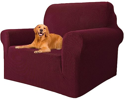 YSTELLAA Stretch Sofa überzug 1 Sitzer, Super Elastisch Sofabezug Mit Armlehnen Waschbarer, kratzfester rutschfest Sofa Cover für Hunde Katzen und Haustiere(Bordeaux, Sofa Breite 81cm-120cm)