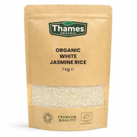 Organic Jasmine White Rice-Certified Organic, Non-GMO, Vegan, No Additives, No Preservatives, Resealable Bag by Thames Organic 1kg